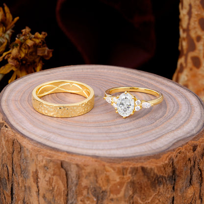 Luxurious 6-Prong Oval-Cut Moissanite Engagement Couple Rings