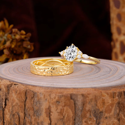 Luxurious 6-Prong Oval-Cut Lab Diamond Engagement Couple Rings