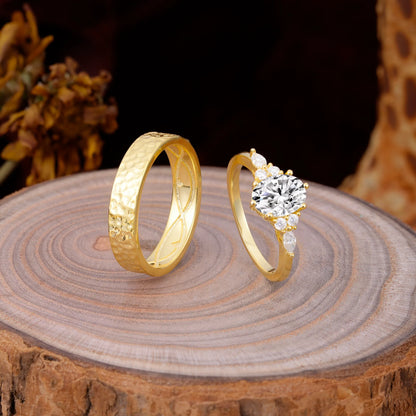 Luxurious 6-Prong Oval-Cut Lab Diamond Engagement Couple Rings