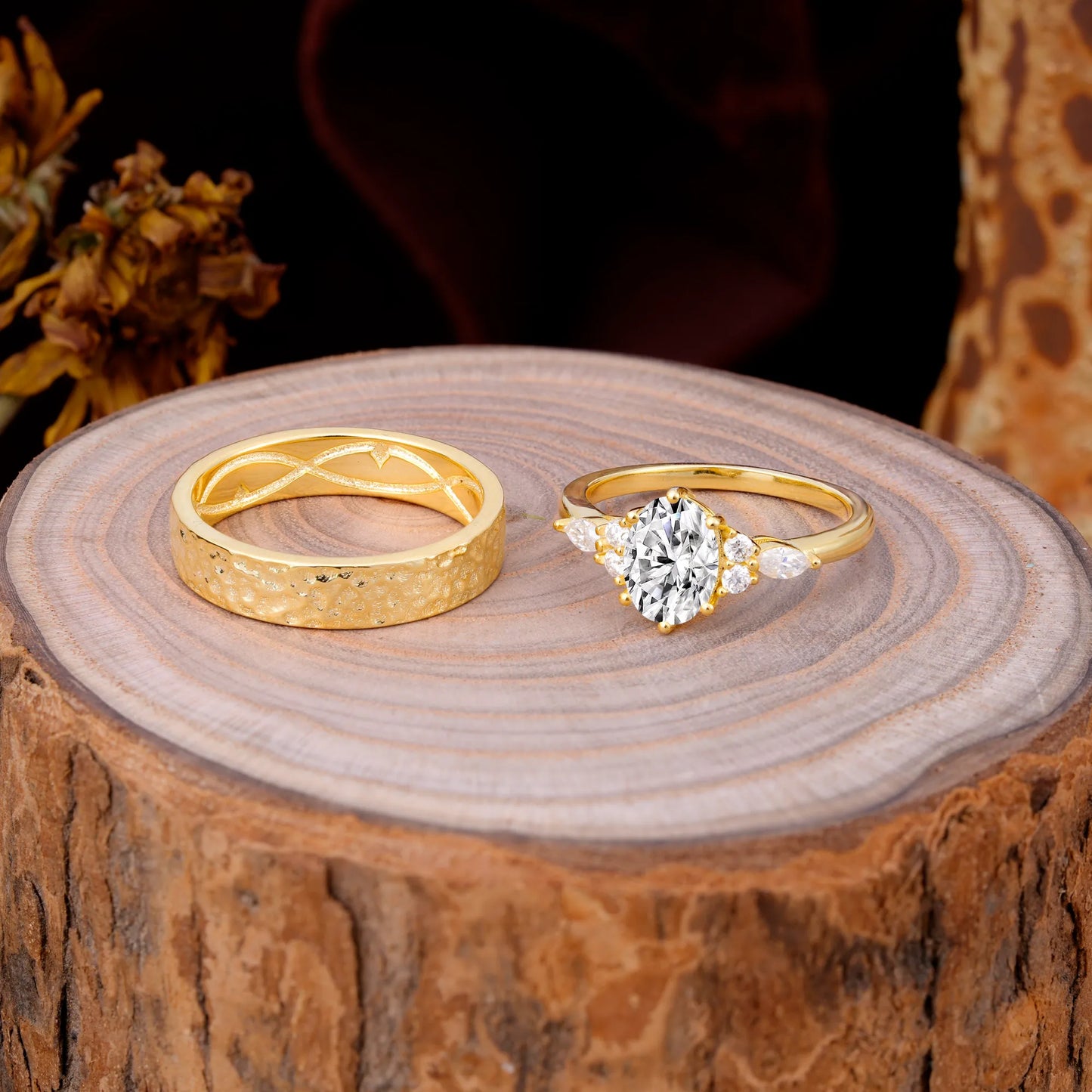 Luxurious 6-Prong Oval-Cut Lab Diamond Engagement Couple Rings