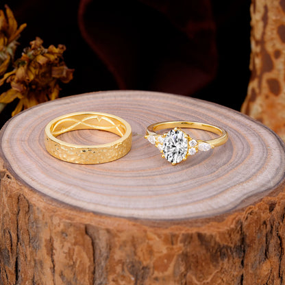 Luxurious 6-Prong Oval-Cut Lab Diamond Engagement Couple Rings