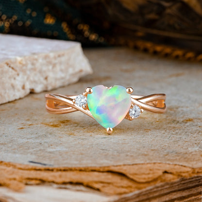 Infinity Twist Heart Shaped Opal Engagement Ring