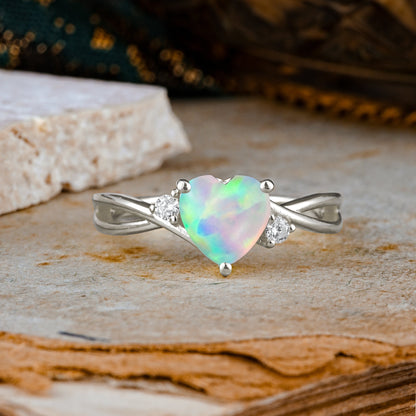 Infinity Twist Heart Shaped Opal Engagement Ring