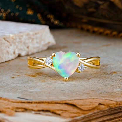 Infinity Twist Heart Shaped Opal Engagement Ring
