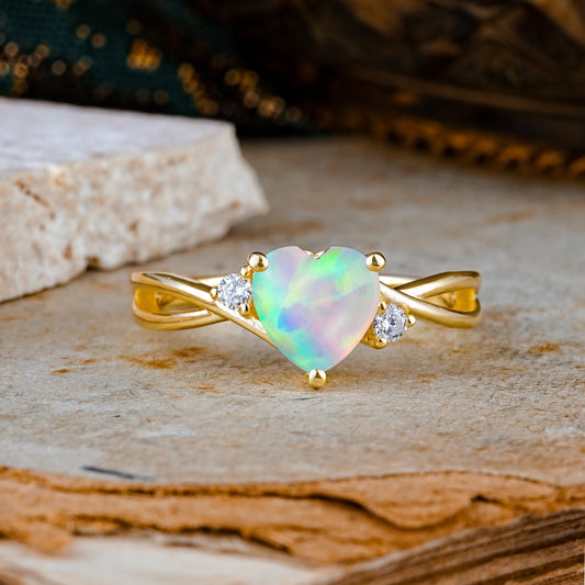 Infinity Twist Heart Shaped Opal Engagement Ring
