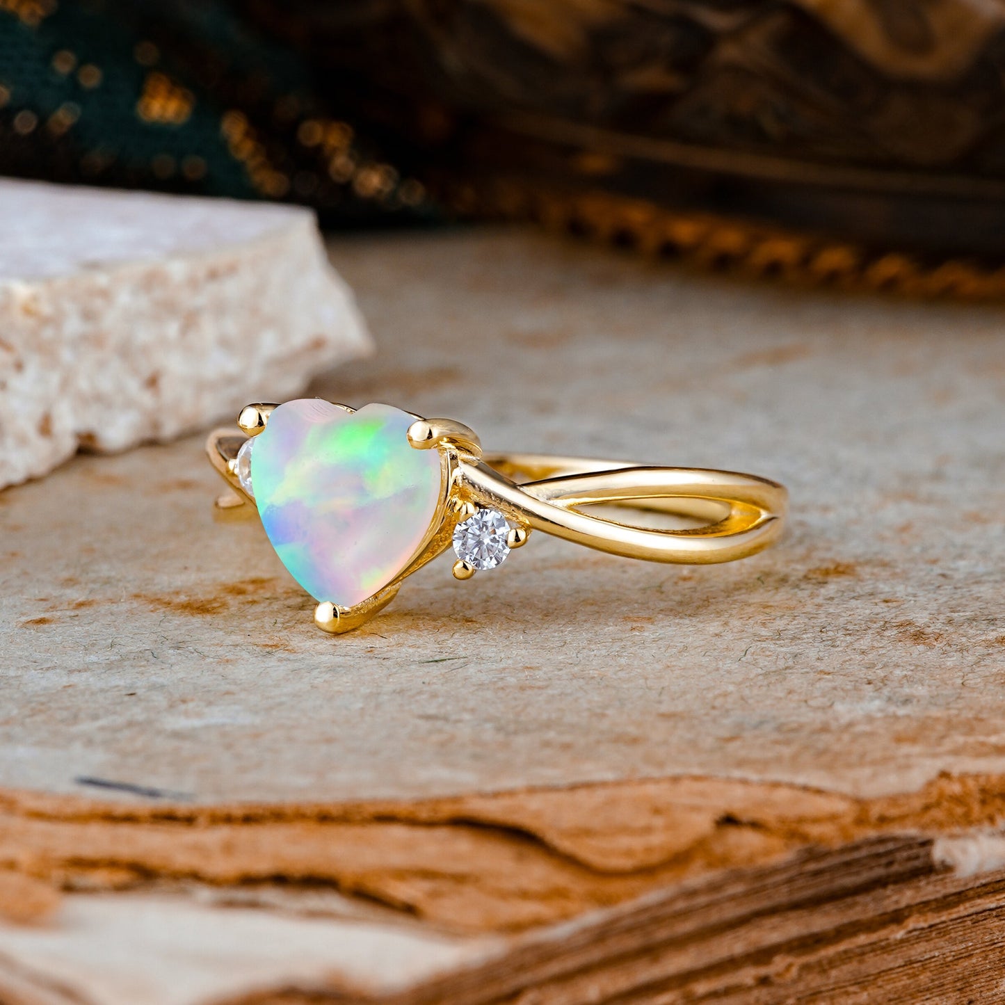 Infinity Twist Heart Shaped Opal Engagement Ring