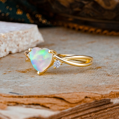 Infinity Twist Heart Shaped Opal Engagement Ring
