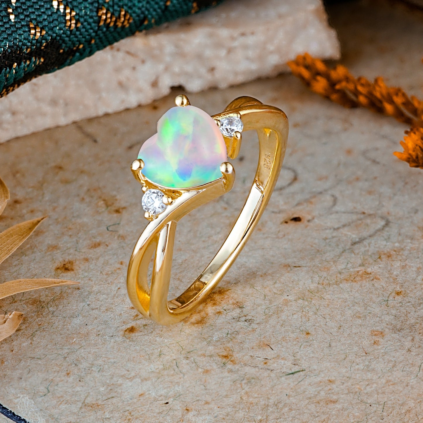 Infinity Twist Heart Shaped Opal Engagement Ring
