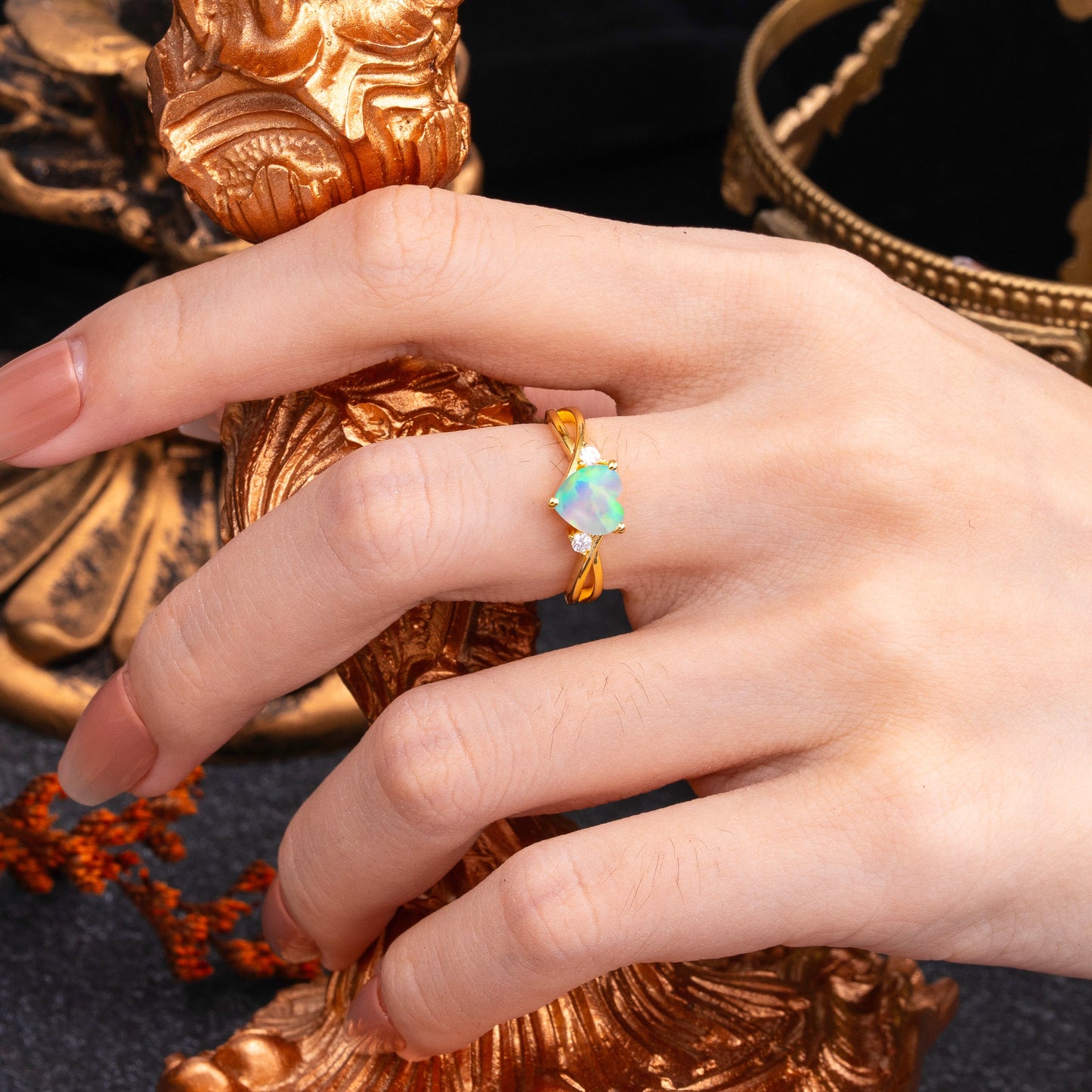 Infinity Twist Heart Shaped Opal Engagement Ring
