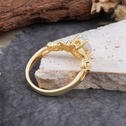 4 Prong Natural Inspired Ring Floral Opal Engagement Ring Pear Cut Ring