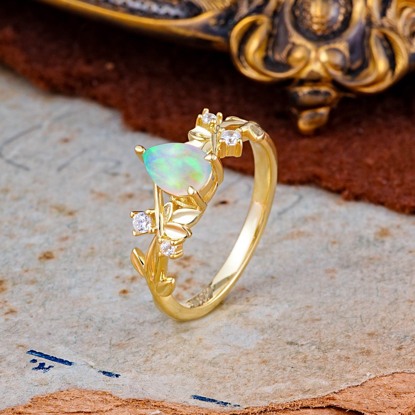 Haute Nature Inspired 4-Prong Oval Opal Engagement Ring