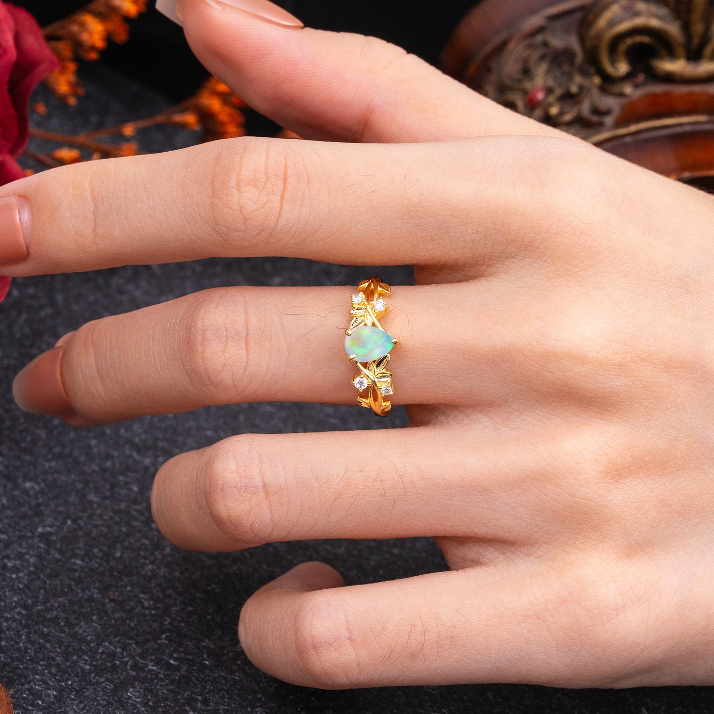 Haute Nature Inspired 4-Prong Oval Opal Engagement Ring