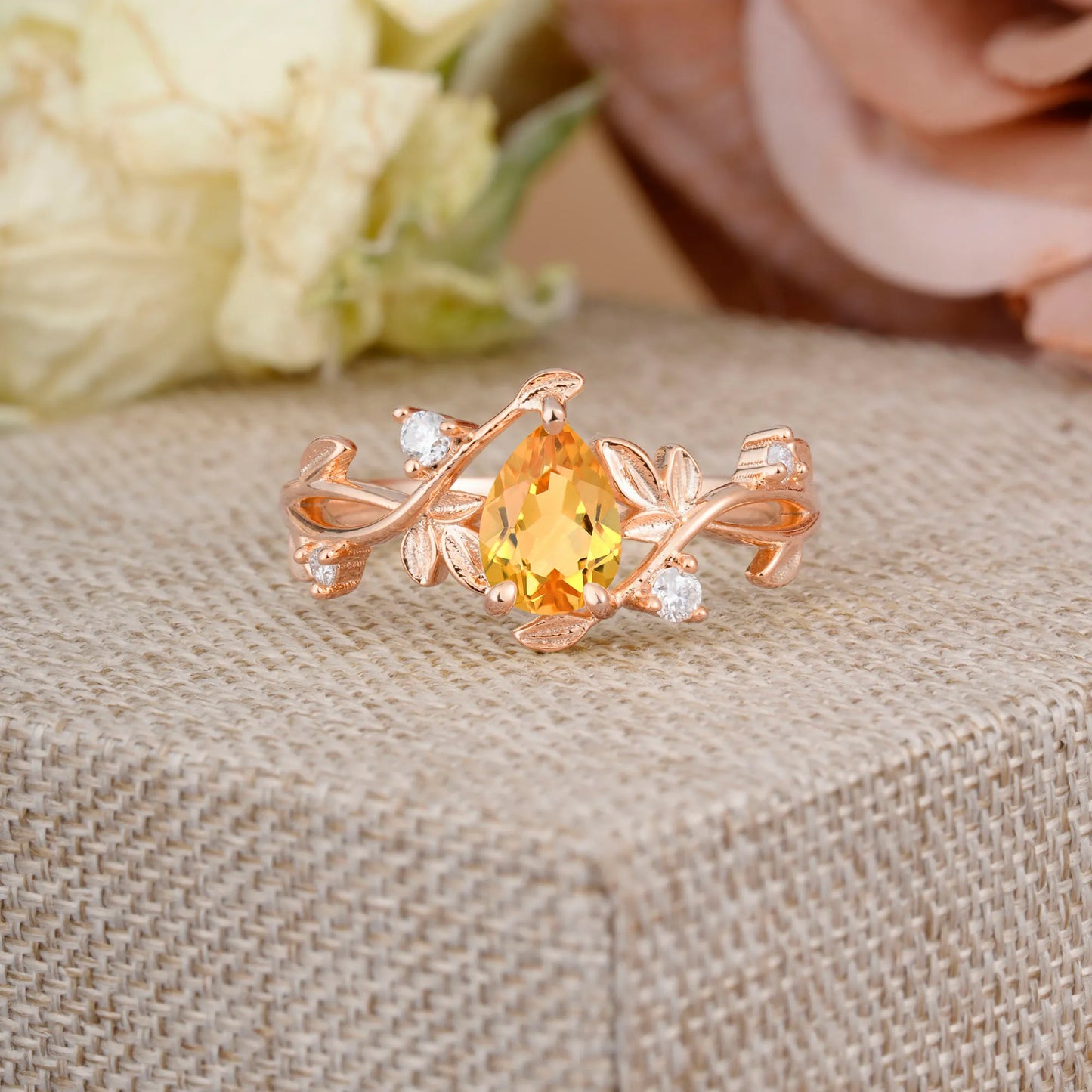 Branch-Inspired 3-Prong Pear-Cut Citrine Engagement Ring