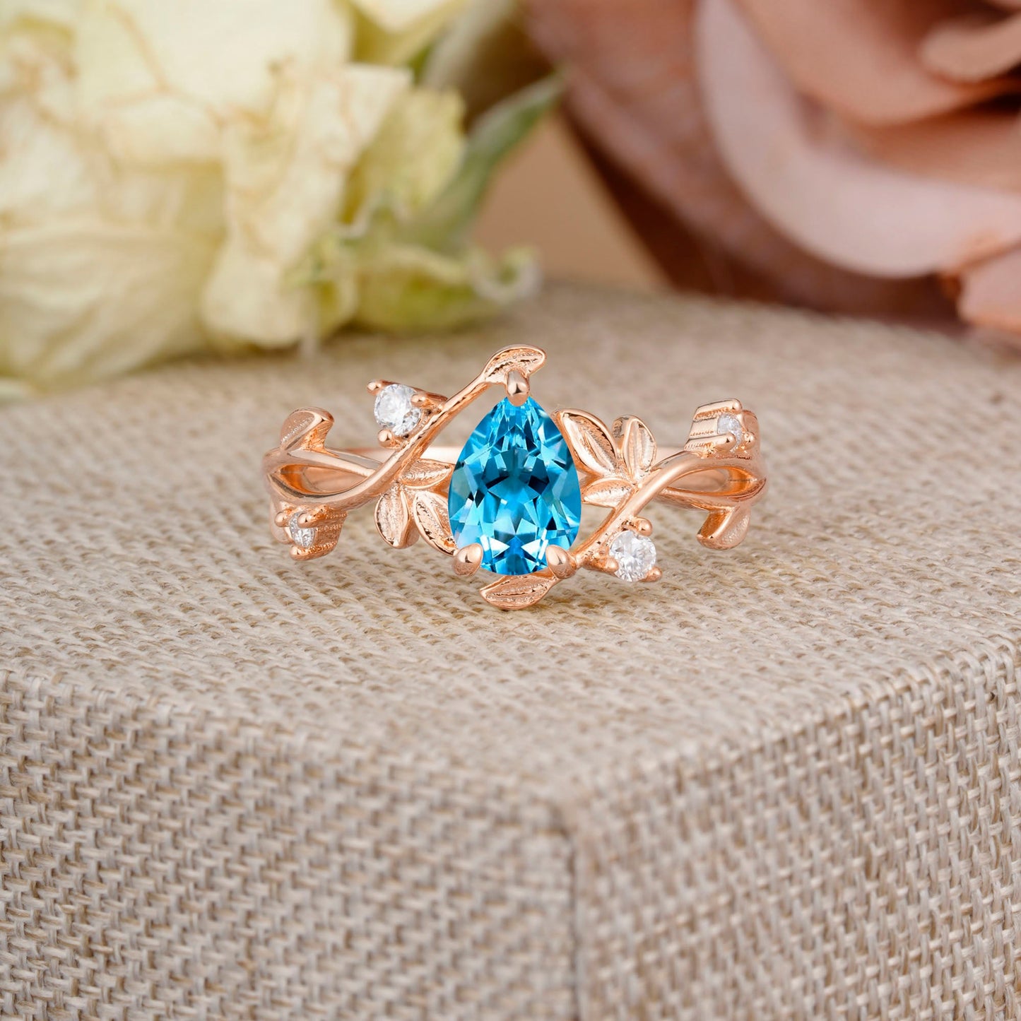 Branch-Inspired 3-Prong Pear-Cut Aquamarine Engagement Ring