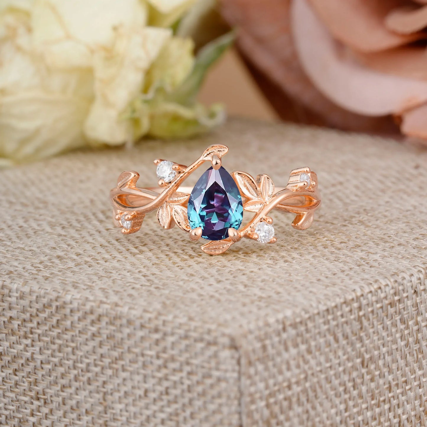 Branch-Inspired 3-Prong Pear-Cut Alexandrite Engagement Ring