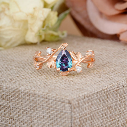 Branch-Inspired 3-Prong Pear-Cut Alexandrite Engagement Ring