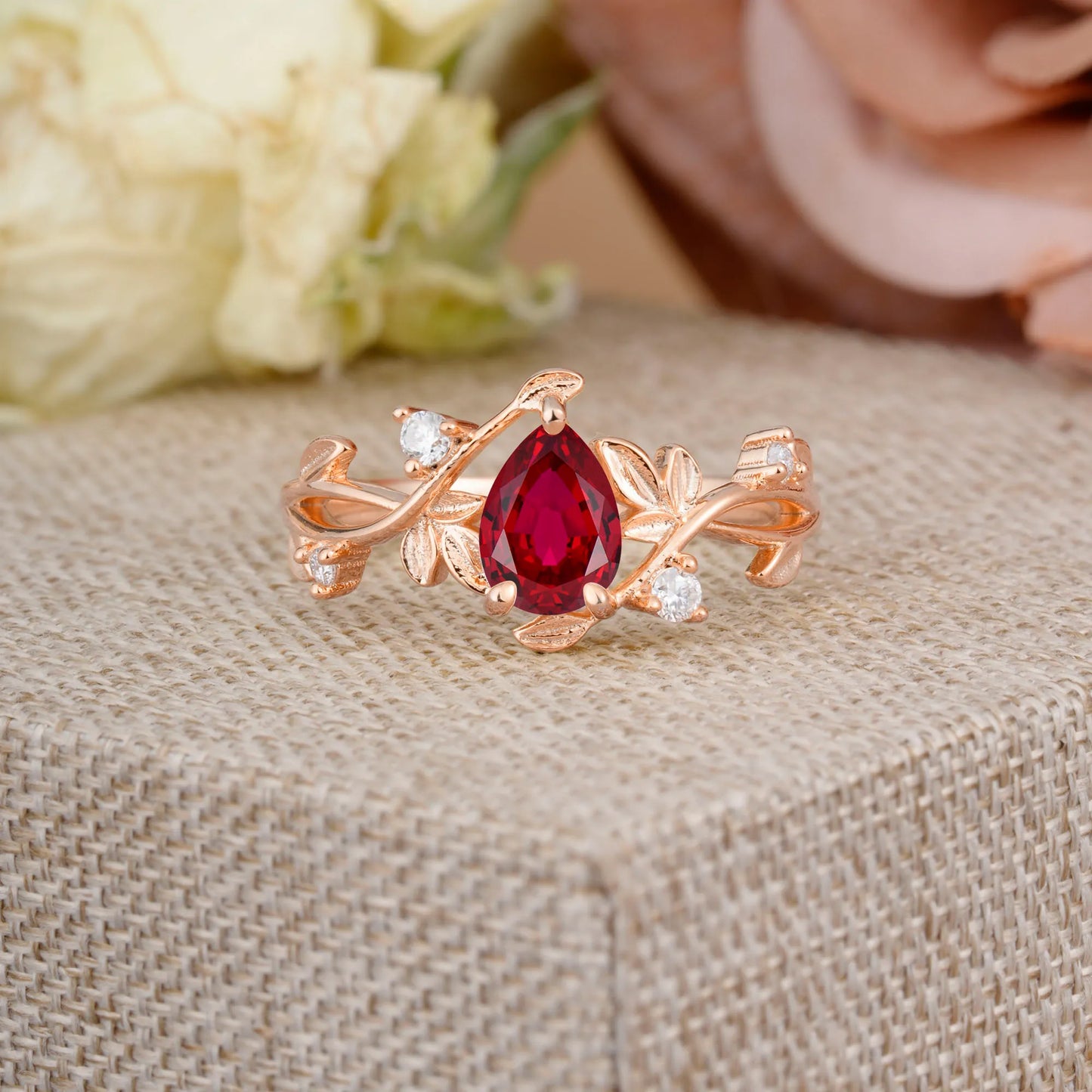 Branch-Inspired 3-Prong Pear-Cut Ruby Engagement Ring