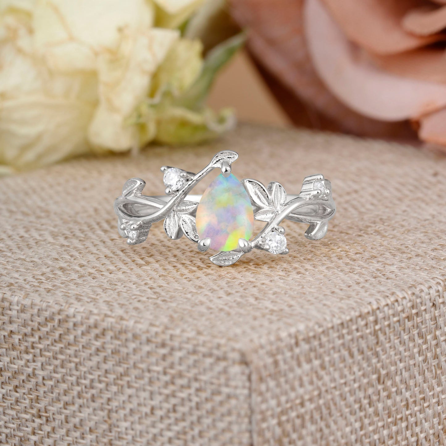 Branch-Inspired 3-Prong Pear-Cut Opal Engagement Ring