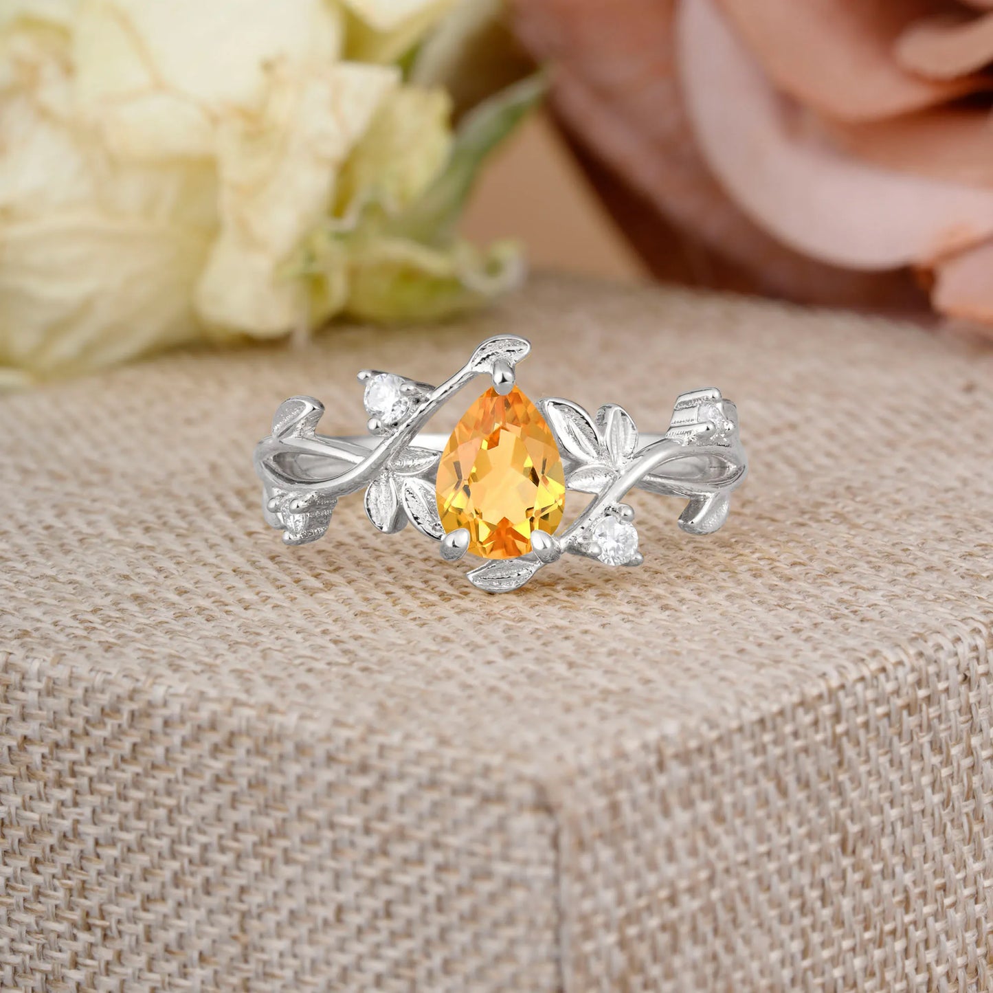 Branch-Inspired 3-Prong Pear-Cut Citrine Engagement Ring