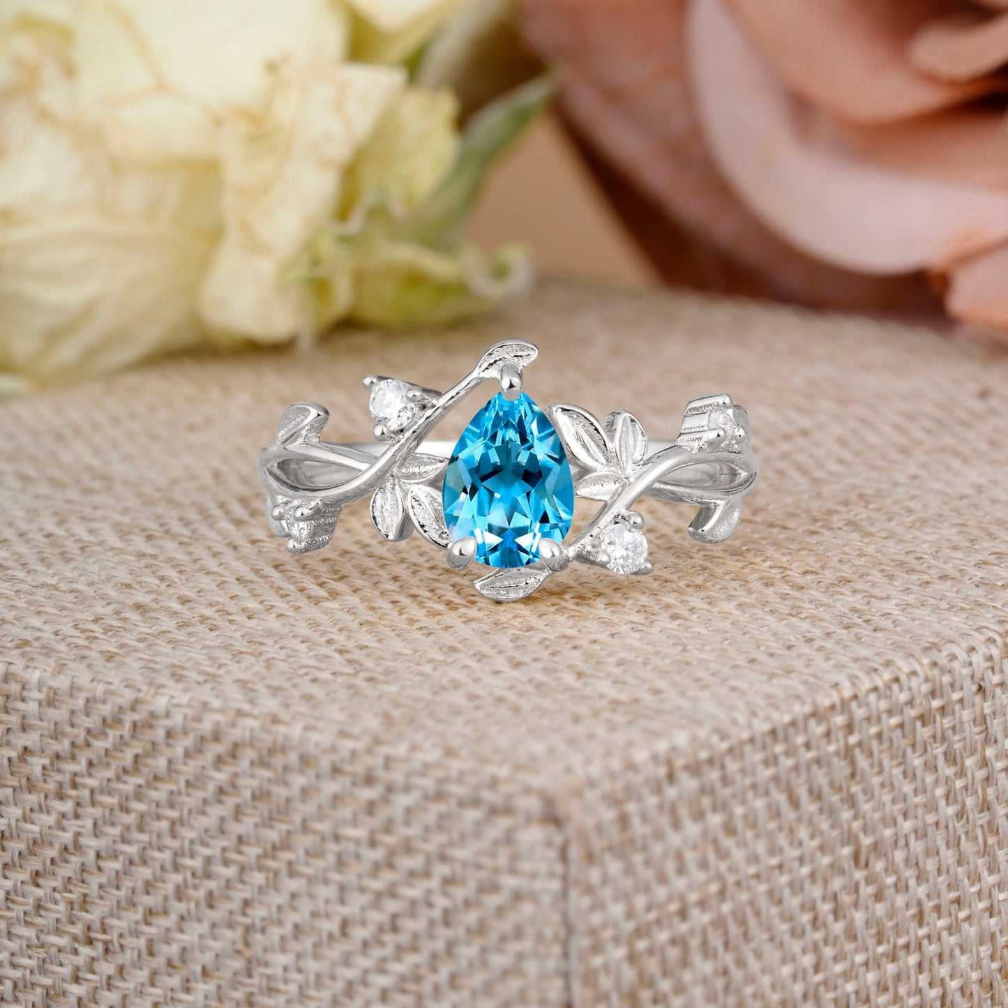Branch-Inspired 3-Prong Pear-Cut Aquamarine Engagement Ring