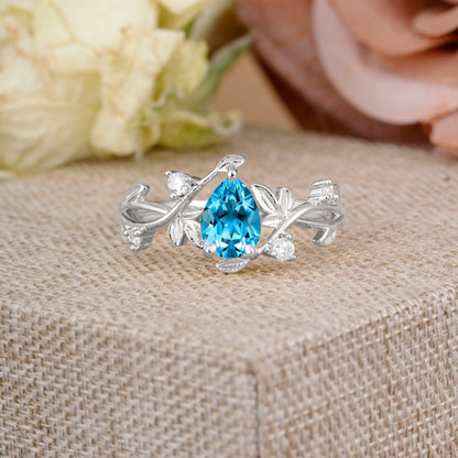 Branch-Inspired 3-Prong Pear-Cut Aquamarine Engagement Ring
