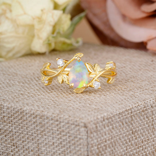 Branch-Inspired 3-Prong Pear-Cut Opal Engagement Ring
