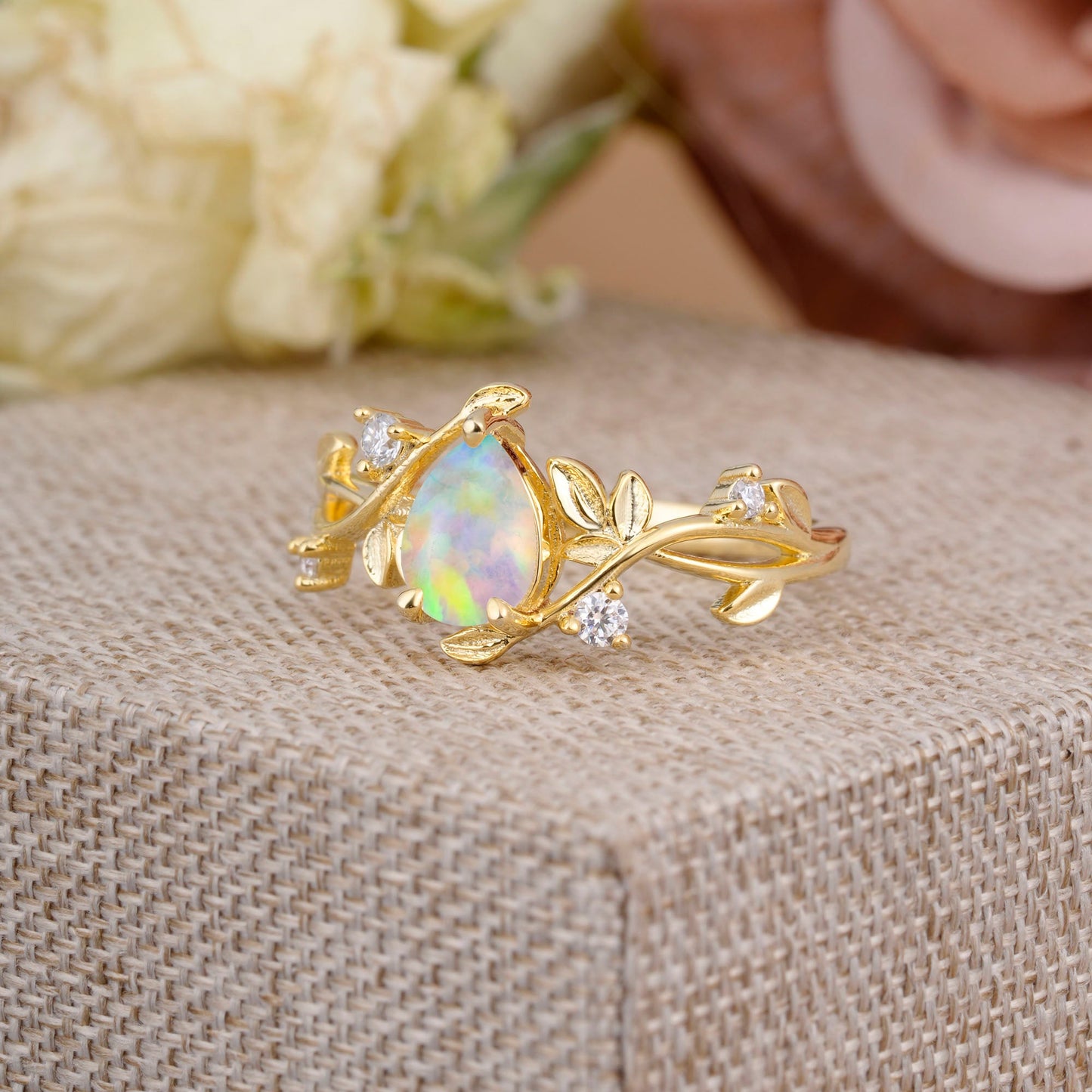 Branch-Inspired 3-Prong Pear-Cut Opal Engagement Ring