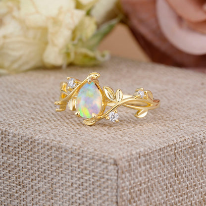 Branch-Inspired 3-Prong Pear-Cut Opal Engagement Ring