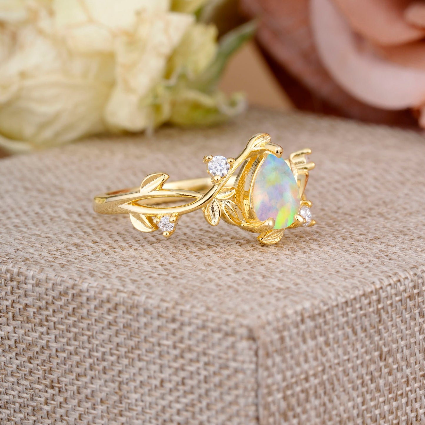 Branch-Inspired 3-Prong Pear-Cut Opal Engagement Ring