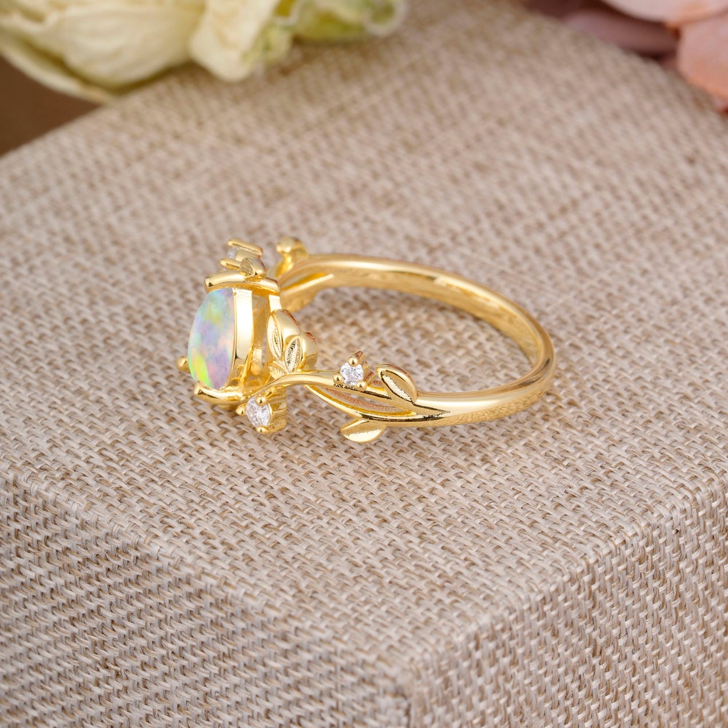 Branch-Inspired 3-Prong Pear-Cut Opal Engagement Ring