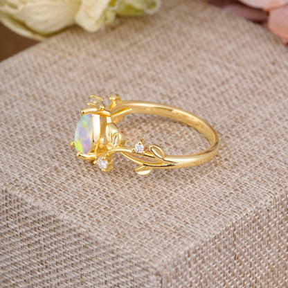 Branch-Inspired 3-Prong Pear-Cut Opal Engagement Ring