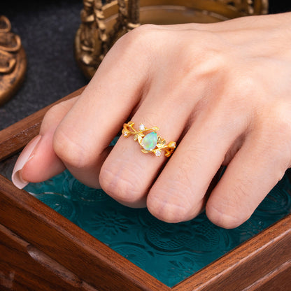 Branch-Inspired 3-Prong Pear-Cut Opal Engagement Ring
