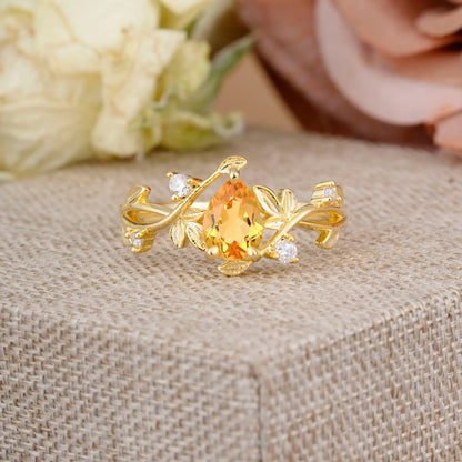 Branch-Inspired 3-Prong Pear-Cut Citrine Engagement Ring