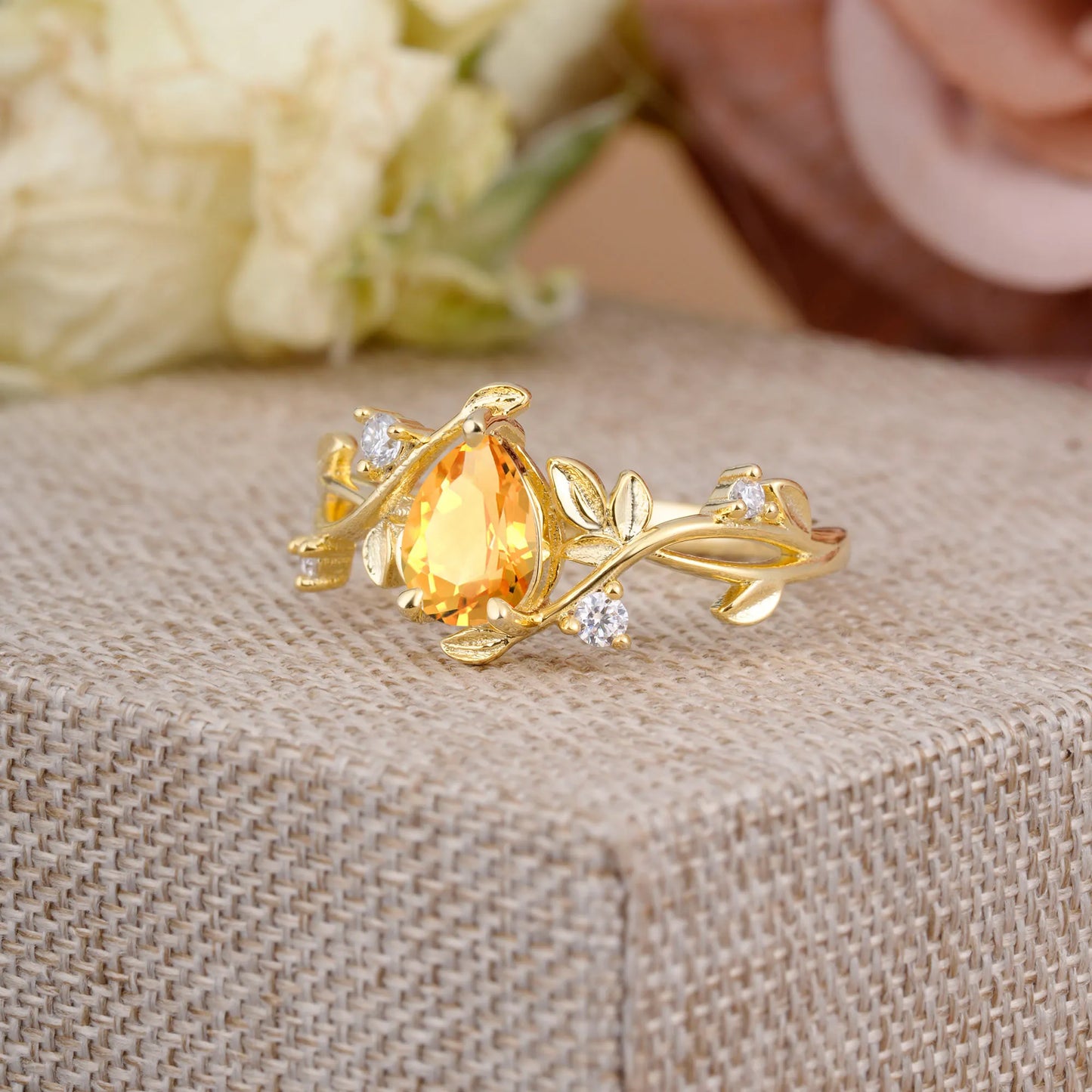 Branch-Inspired 3-Prong Pear-Cut Citrine Engagement Ring