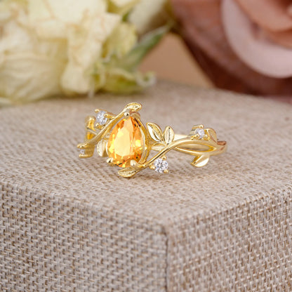 Branch-Inspired 3-Prong Pear-Cut Citrine Engagement Ring