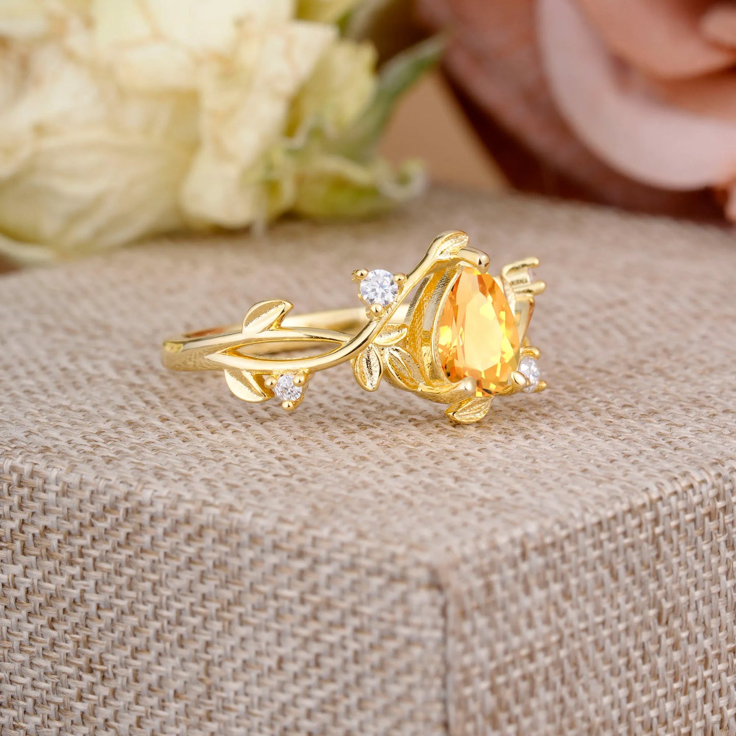Branch-Inspired 3-Prong Pear-Cut Citrine Engagement Ring