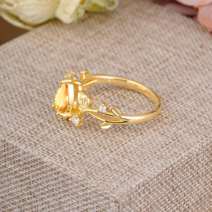 Branch-Inspired 3-Prong Pear-Cut Citrine Engagement Ring
