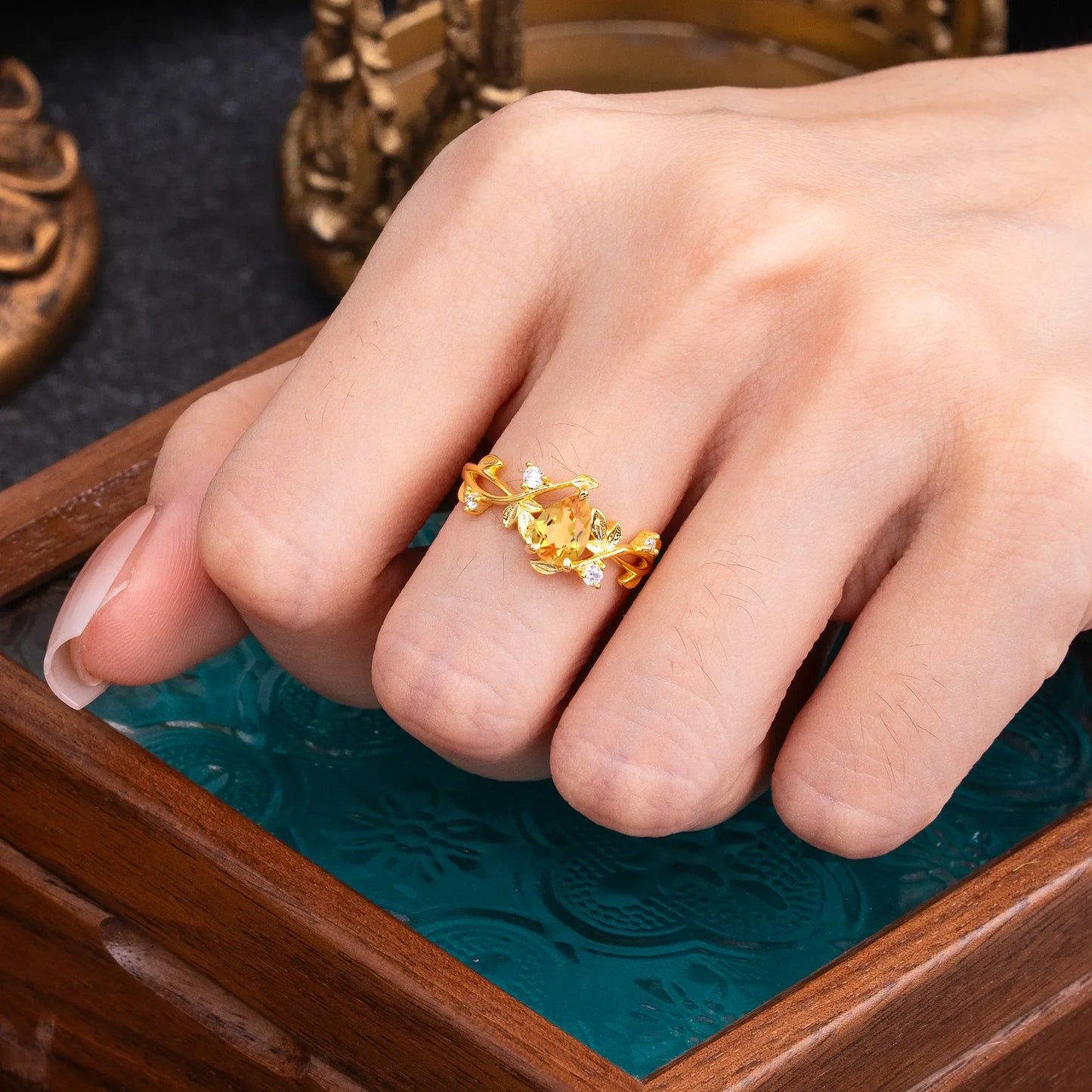 Branch-Inspired 3-Prong Pear-Cut Citrine Engagement Ring