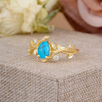 Branch-Inspired 3-Prong Pear-Cut Turquoise Engagement Ring