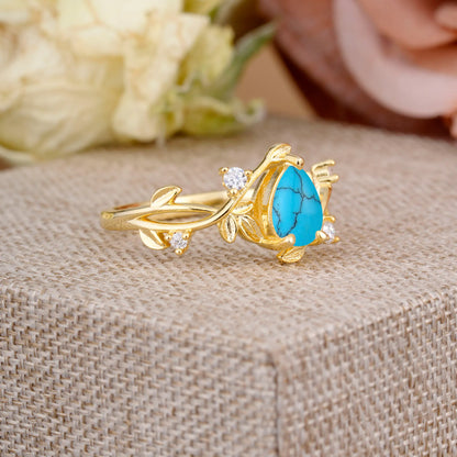 Branch-Inspired 3-Prong Pear-Cut Turquoise Engagement Ring