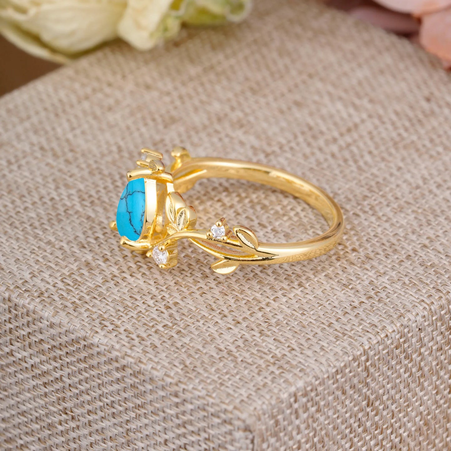 Branch-Inspired 3-Prong Pear-Cut Turquoise Engagement Ring