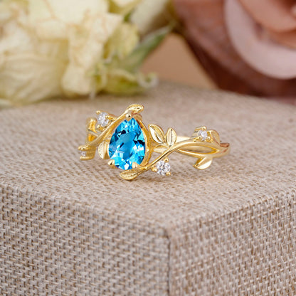 Branch-Inspired 3-Prong Pear-Cut Aquamarine Engagement Ring