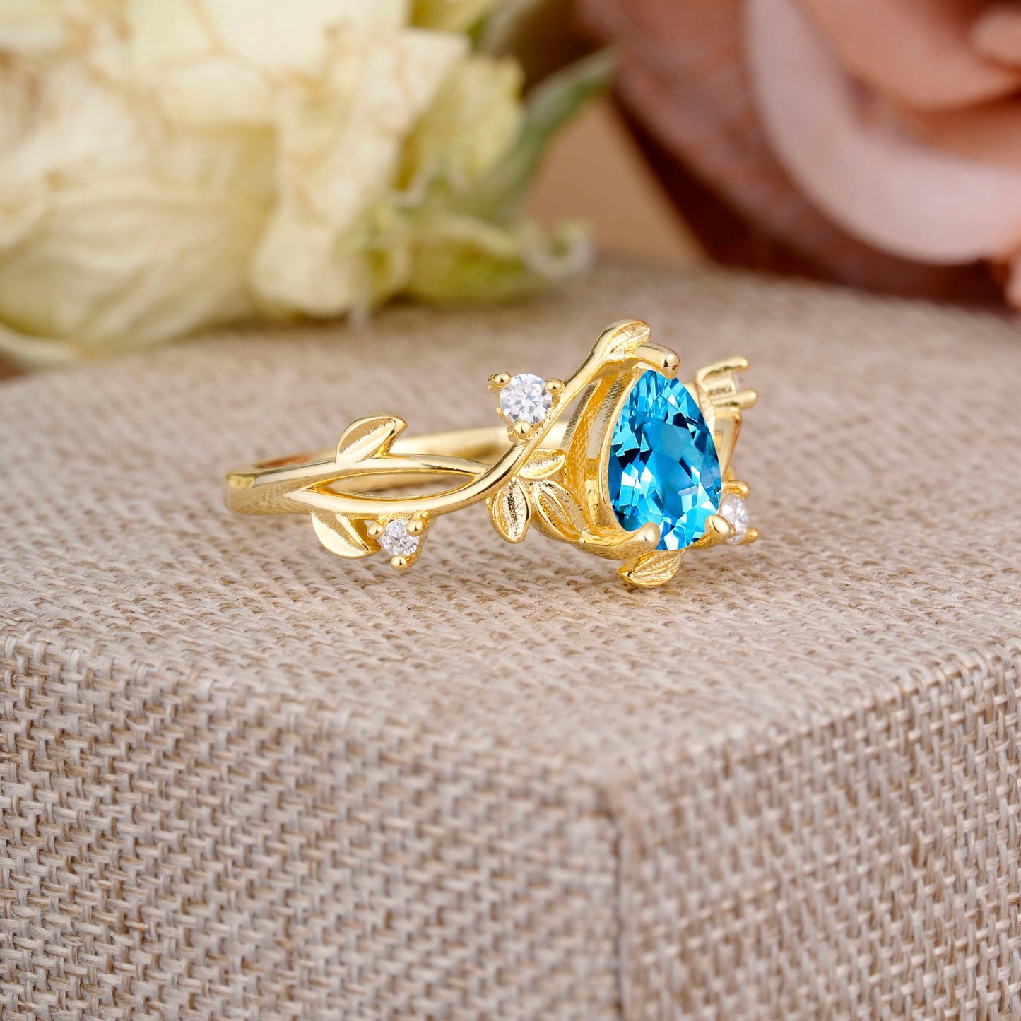 Branch-Inspired 3-Prong Pear-Cut Aquamarine Engagement Ring