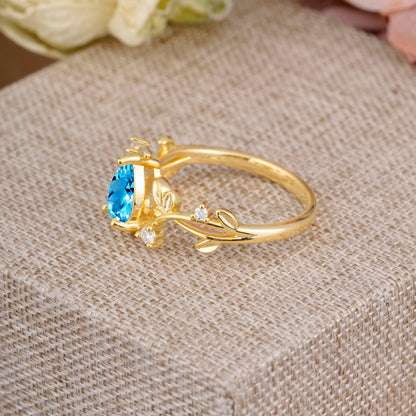 Branch-Inspired 3-Prong Pear-Cut Aquamarine Engagement Ring