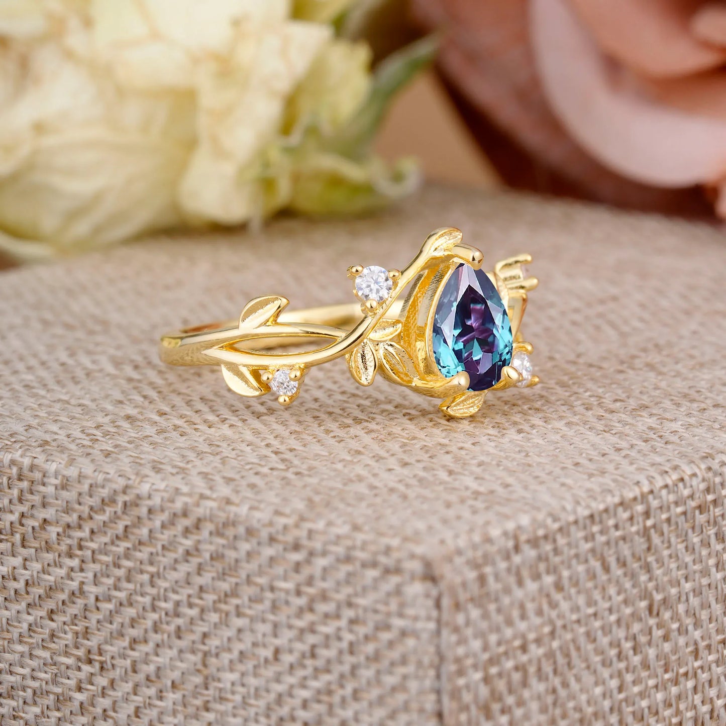 Branch-Inspired 3-Prong Pear-Cut Alexandrite Engagement Ring