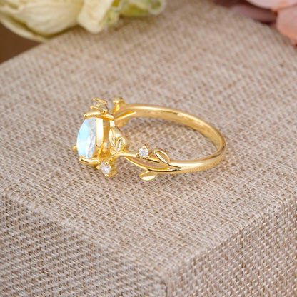Branch-Inspired 3-Prong Pear-Cut Moonstone Engagement Ring