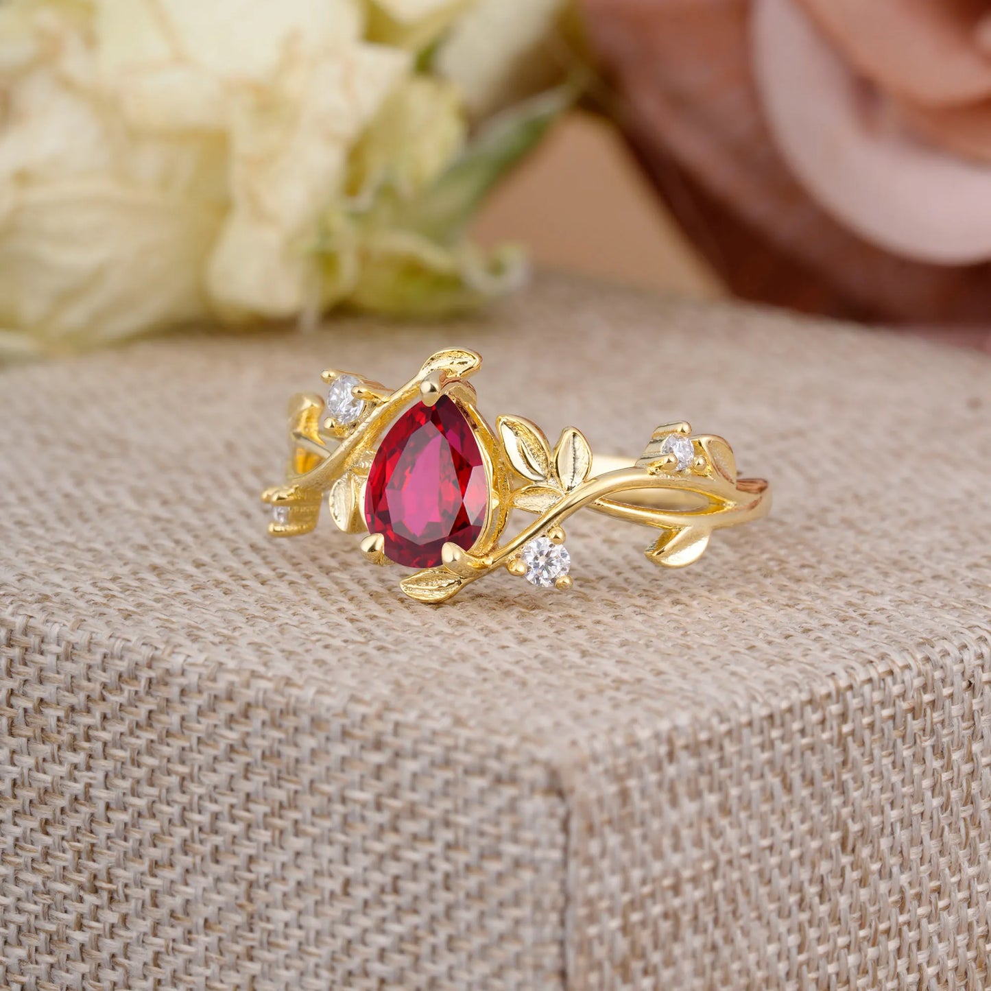 Branch-Inspired 3-Prong Pear-Cut Ruby Engagement Ring