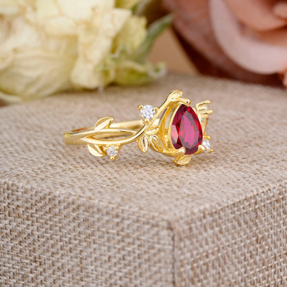 Branch-Inspired 3-Prong Pear-Cut Ruby Engagement Ring