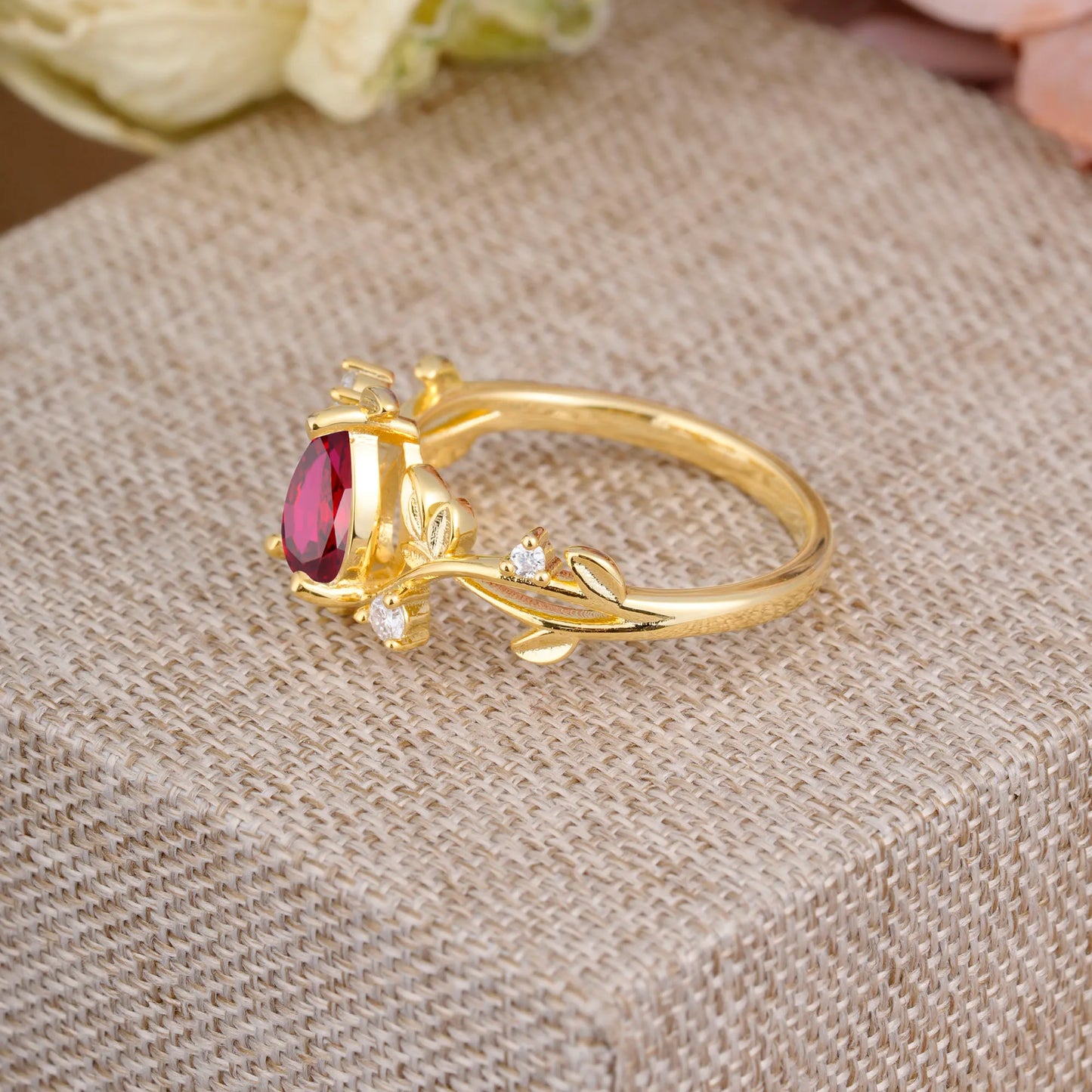 Branch-Inspired 3-Prong Pear-Cut Ruby Engagement Ring