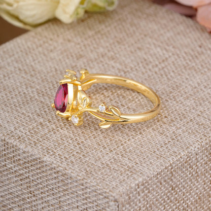 Branch-Inspired 3-Prong Pear-Cut Ruby Engagement Ring